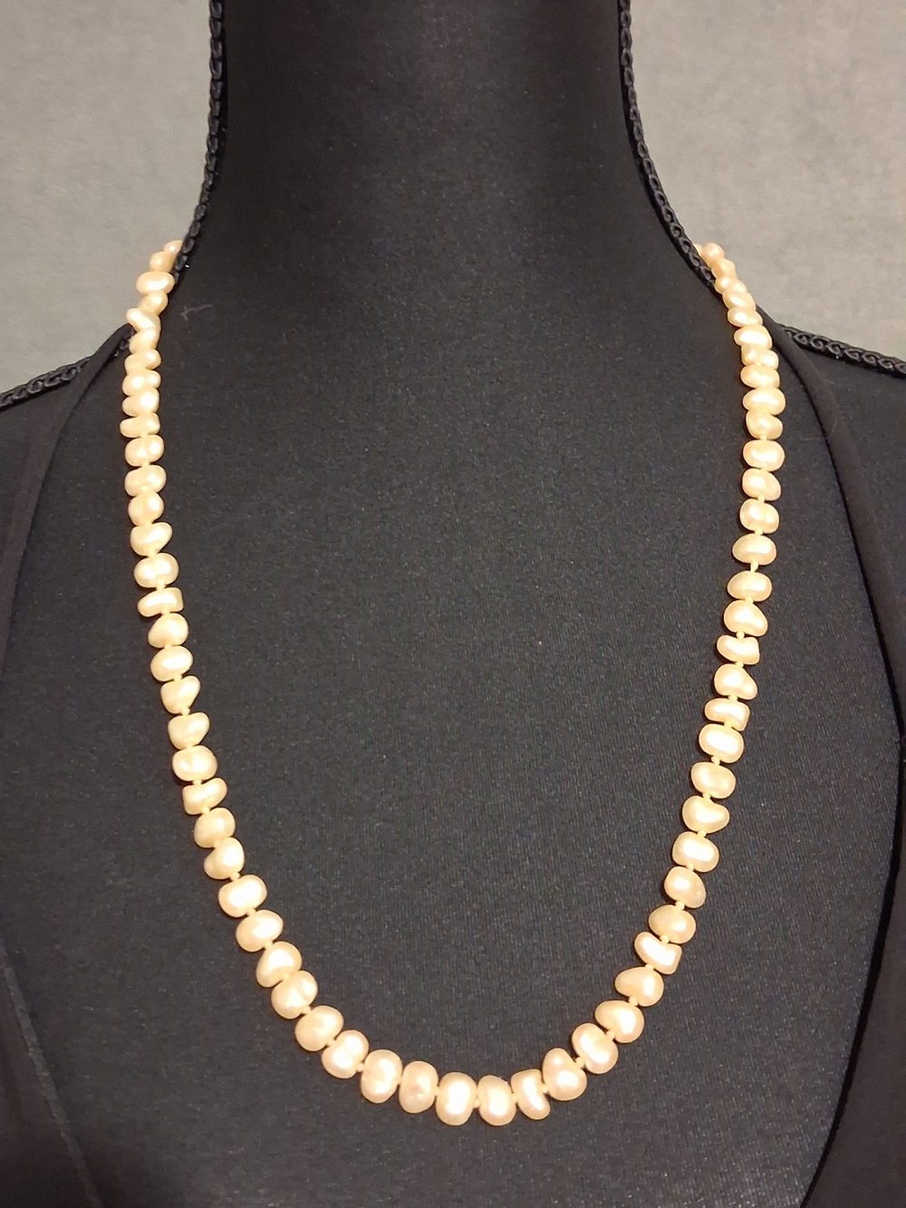 Vintage Hand Knotted Cream/ Ivory Freshwater Baroque Pearl 24" Necklace